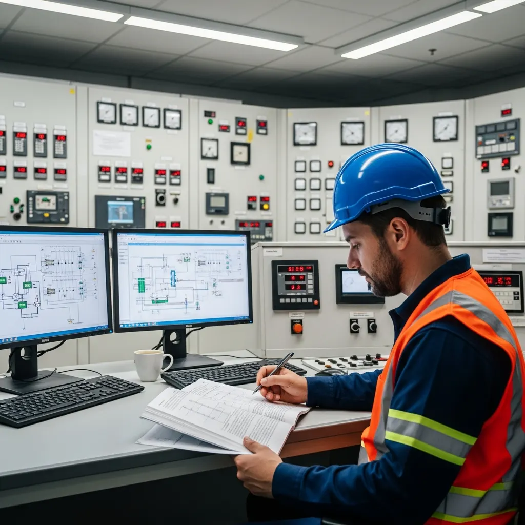 Operator reviewing training materials